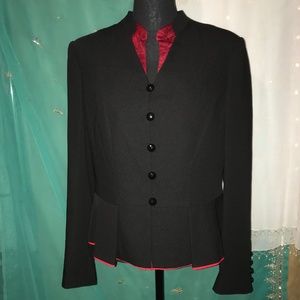 Black flare bottom blazer with red trim Sz 12